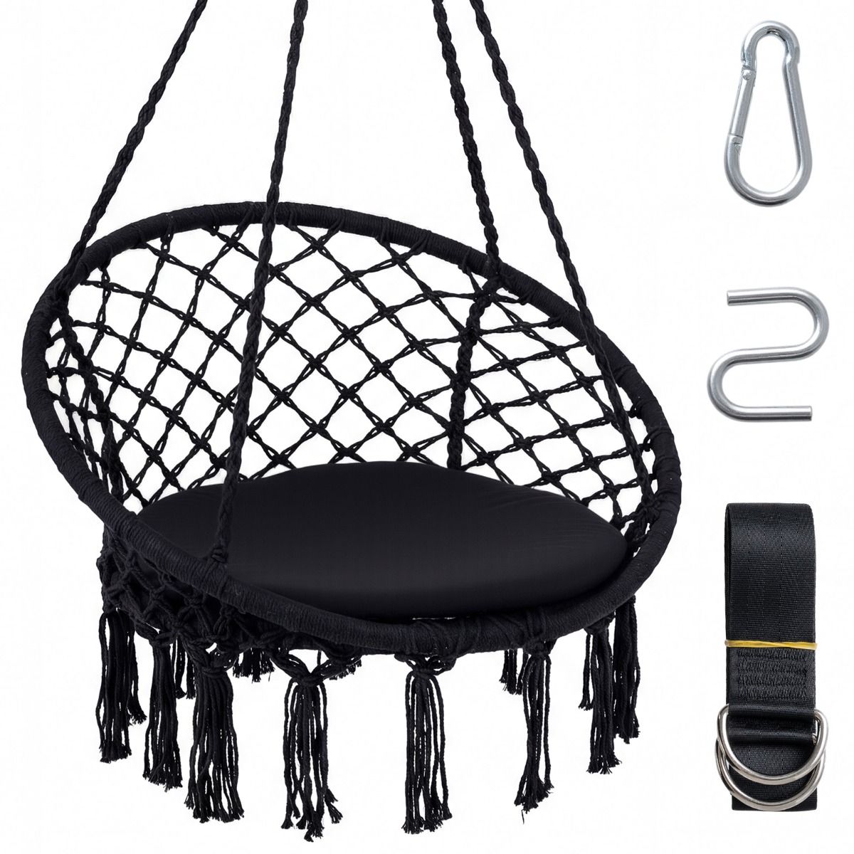 Macrame Swing Chair Hammock Chair with Round Seat Cushion