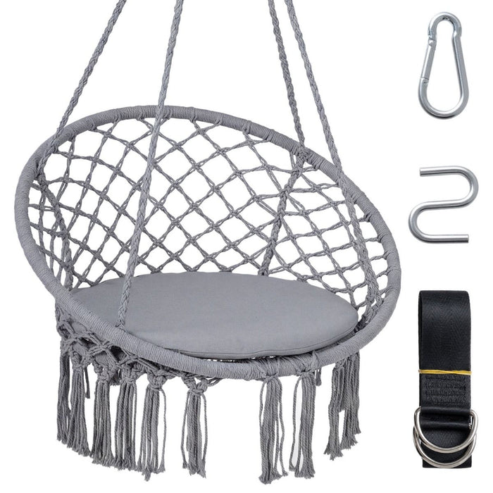 Macrame Swing Chair Hammock Chair with Round Seat Cushion