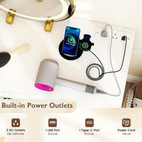 Makeup Dressing Table with Built-in Charging Station and 2 Drawers