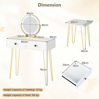 Makeup Dressing Table with Built-in Charging Station and 2 Drawers