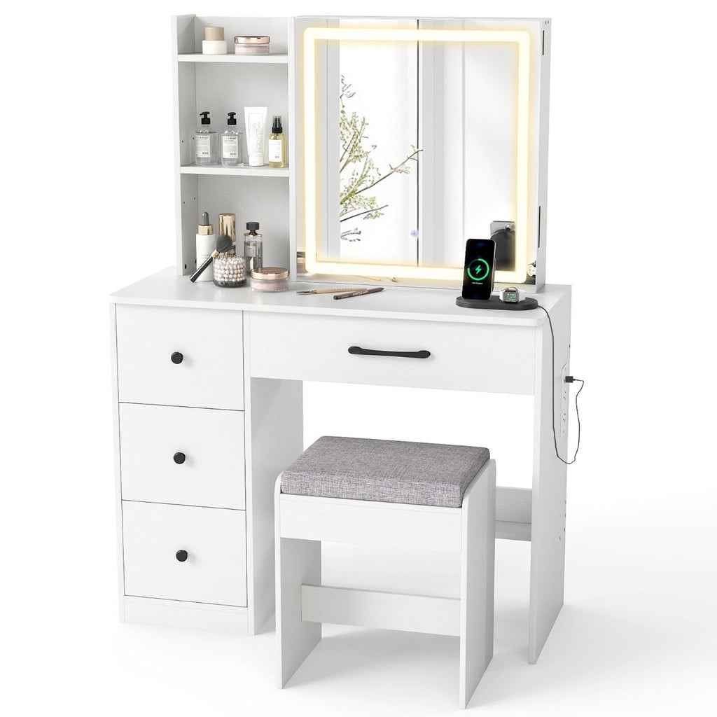 Makeup Table and Chair Set with 4 Drawers and Storage Shelves – Giantex.au