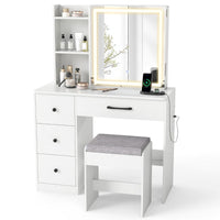 Makeup Table and Chair Set with 4 Drawers and Storage Shelves