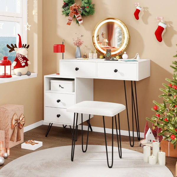 Makeup Vanity Desk with Charging Station and Rotatable Mirror