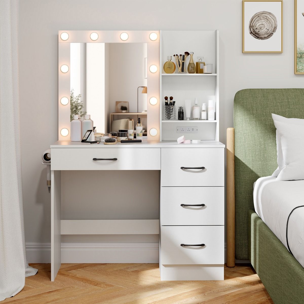 Makeup Vanity Desk with Mirror and Lights Corner Dressing Table