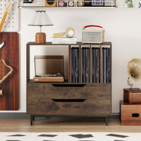 Mid Century Turntable Stand with Open Compartment