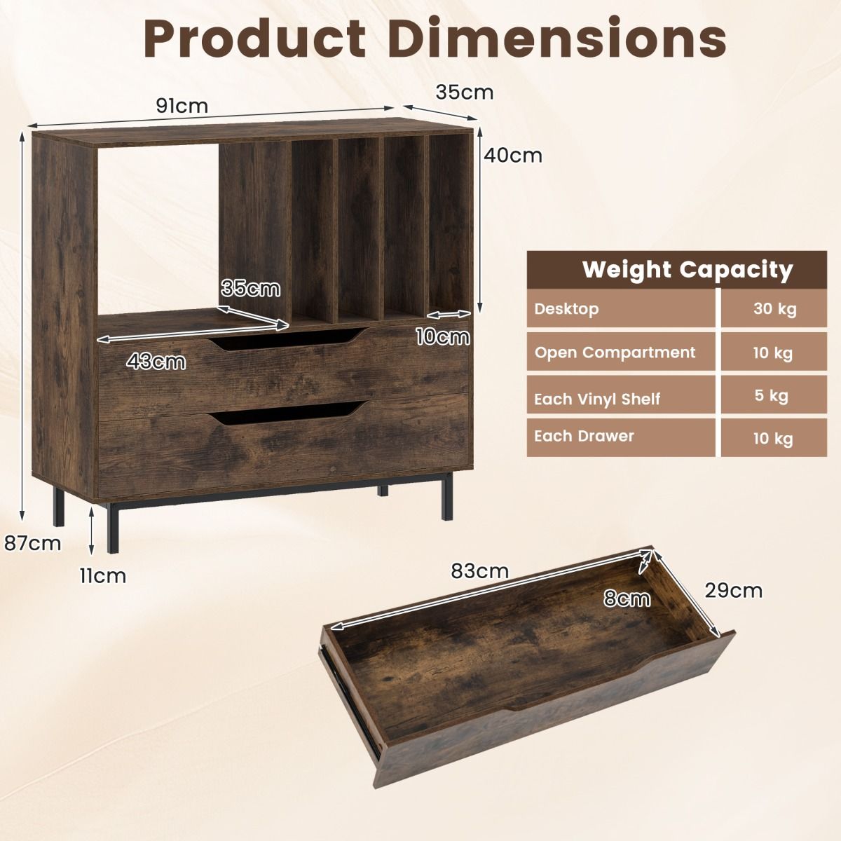 Mid Century Turntable Stand with Open Compartment