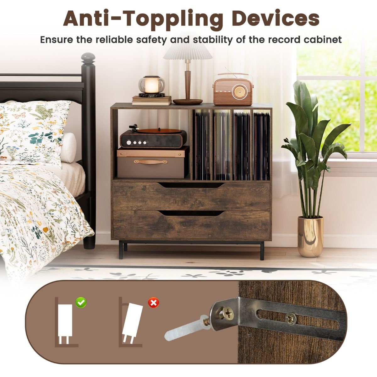 Mid Century Turntable Stand with Open Compartment