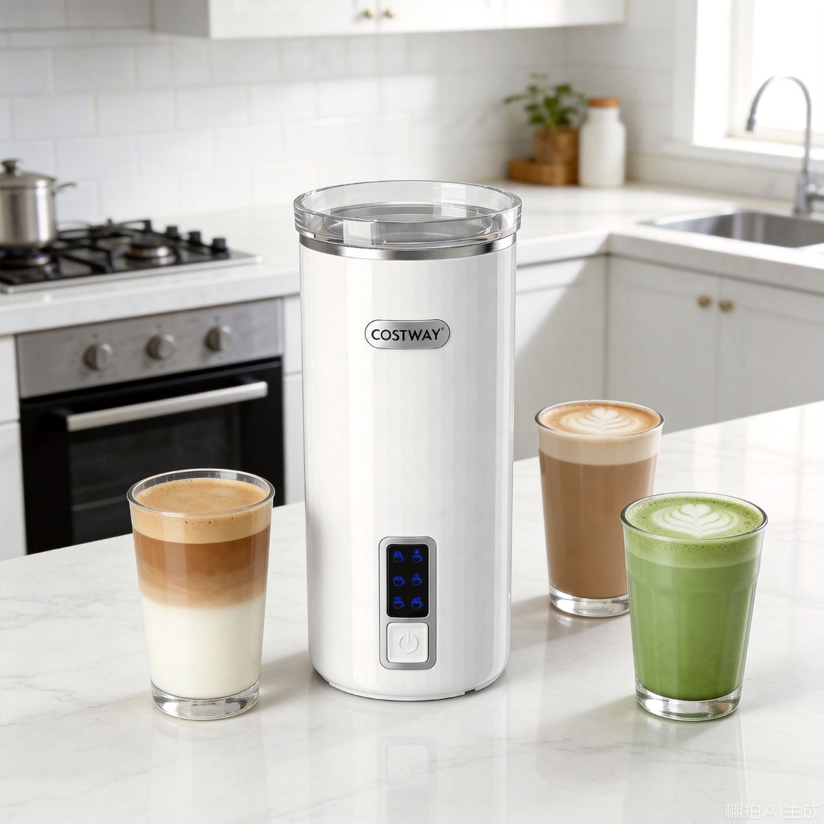 6-in-1 Electric Milk Frother Warm and Cold Foam Maker for Home Office