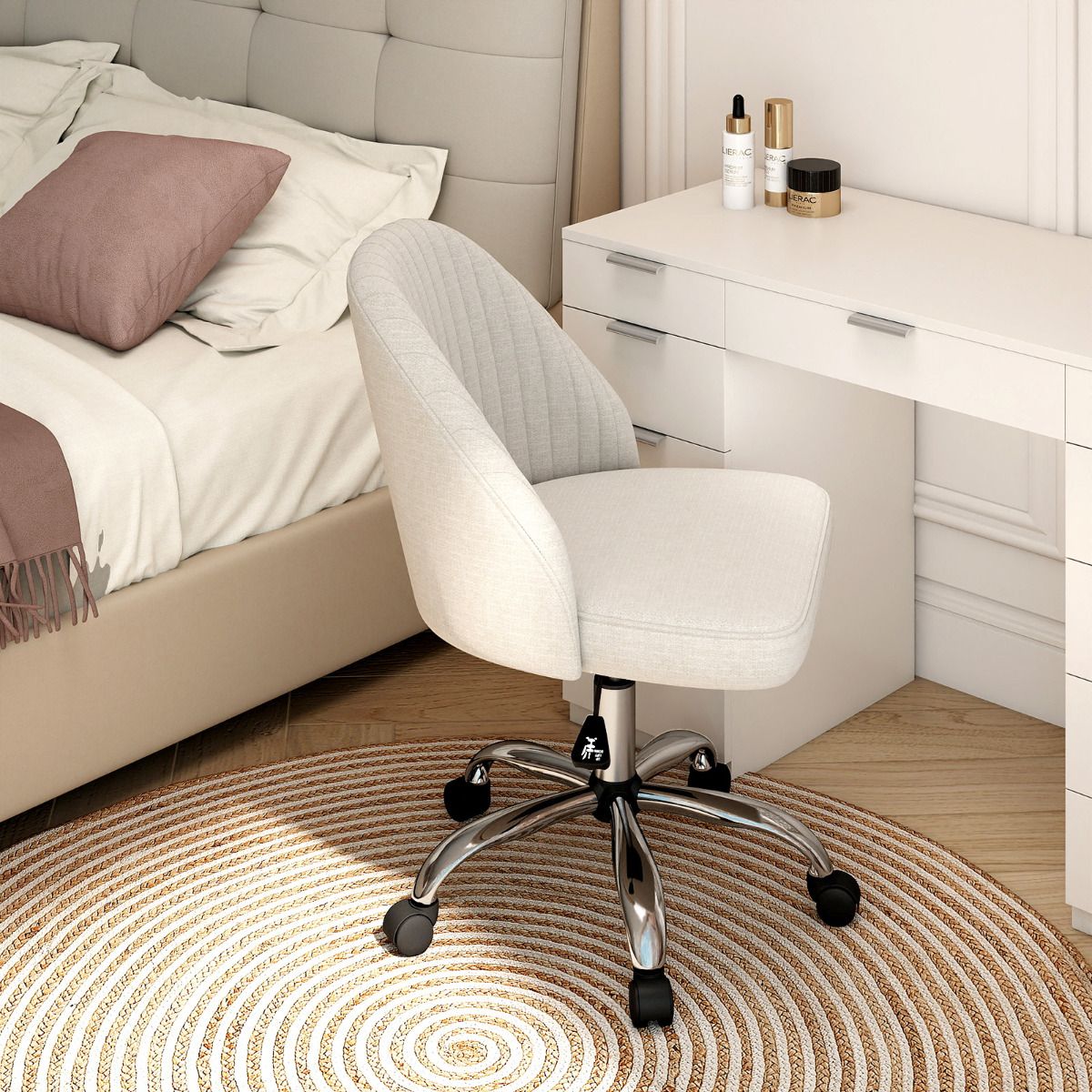 Modern Armless Office Chair with Upholstered Seat and Smooth Rolling Casters