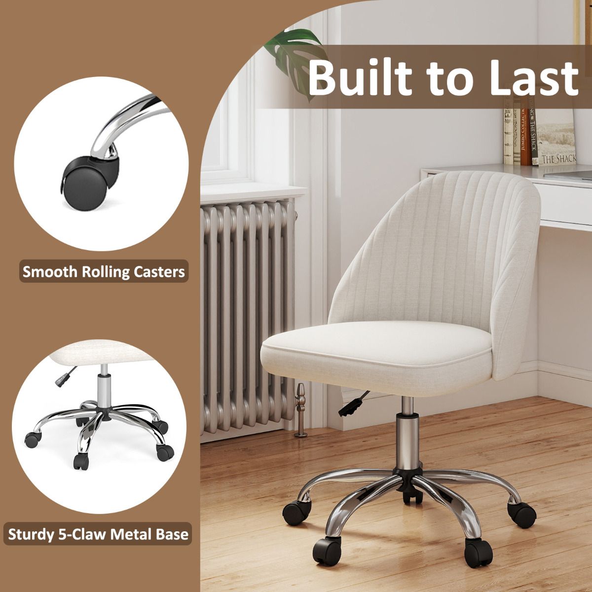 Modern Armless Office Chair with Upholstered Seat and Smooth Rolling Casters
