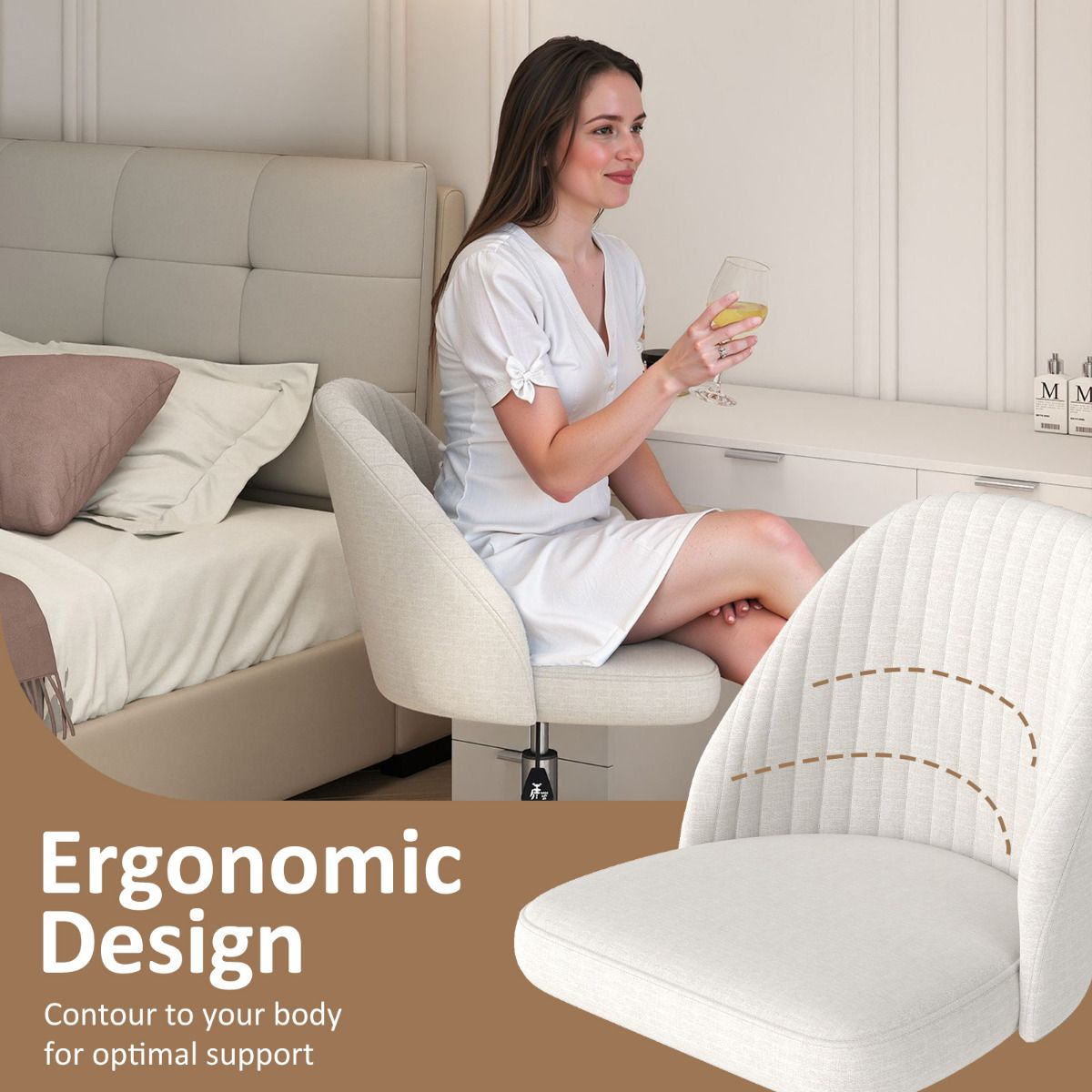 Modern Armless Office Chair with Upholstered Seat and Smooth Rolling Casters