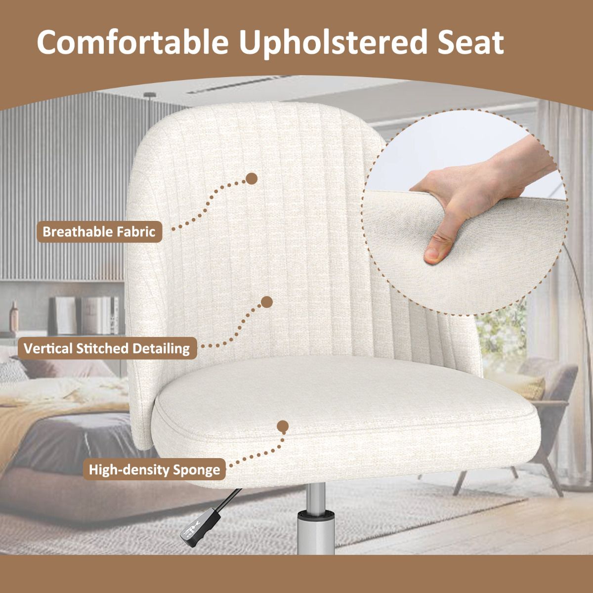 Modern Armless Office Chair with Upholstered Seat and Smooth Rolling Casters