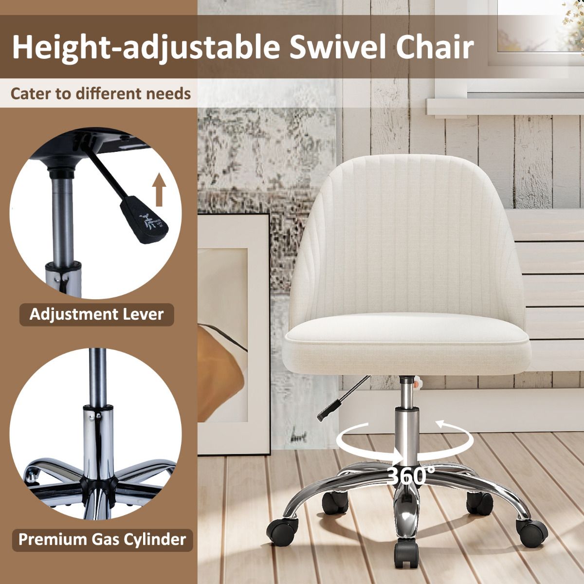 Modern Armless Office Chair with Upholstered Seat and Smooth Rolling Casters
