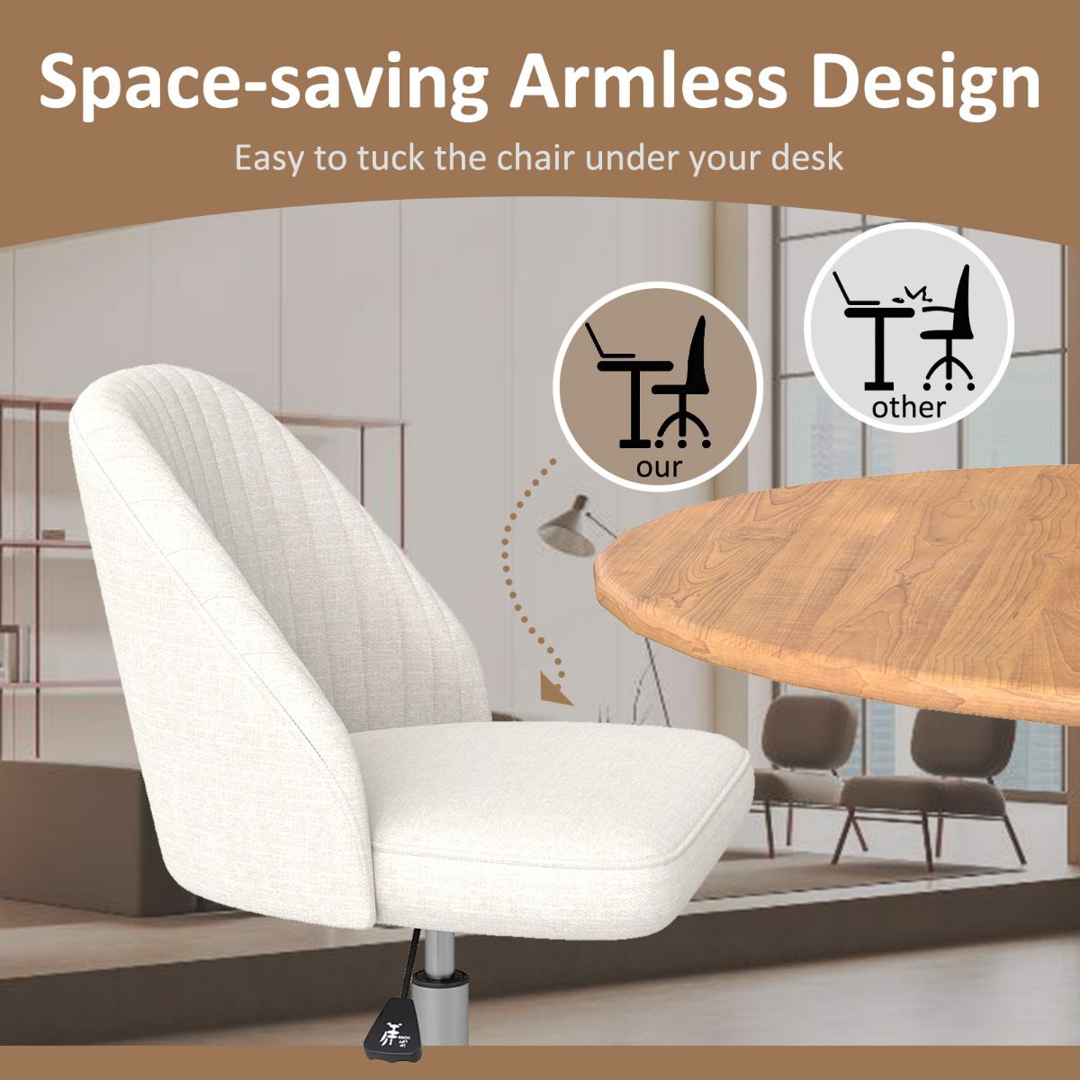 Modern Armless Office Chair with Upholstered Seat and Smooth Rolling Casters