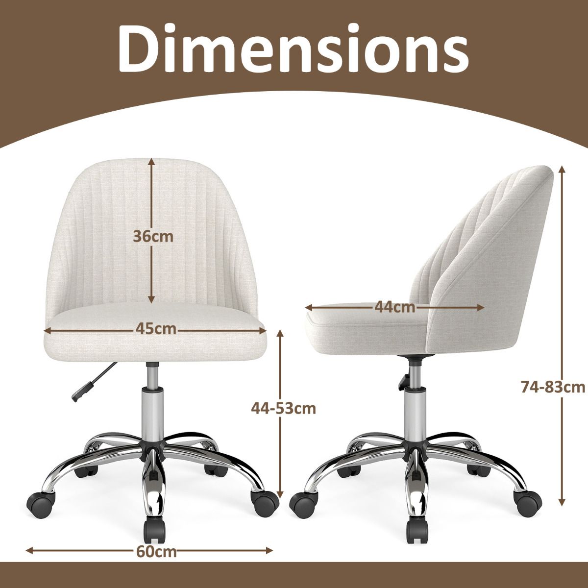 Modern Armless Office Chair with Upholstered Seat and Smooth Rolling Casters