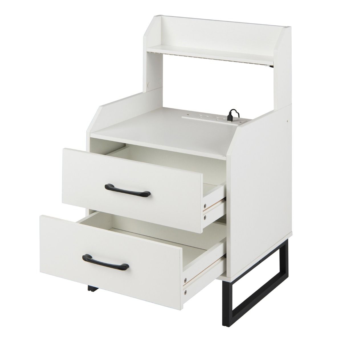 Modern Bedside Table with Built-in Charging Station and LED Lights