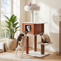 Modern Cat Tree Tower with Scratching Post and Groomer Brush