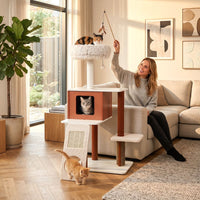 Modern Cat Tree Tower with Scratching Post and Groomer Brush