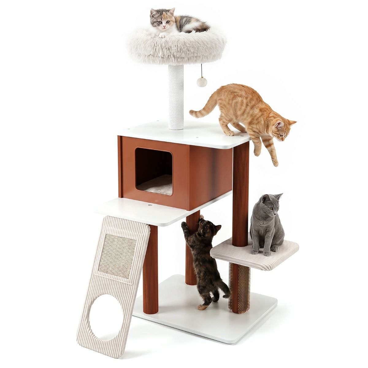 Modern Cat Tree Tower with Scratching Post and Groomer Brush