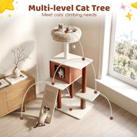 Modern Cat Tree Tower with Scratching Post and Groomer Brush