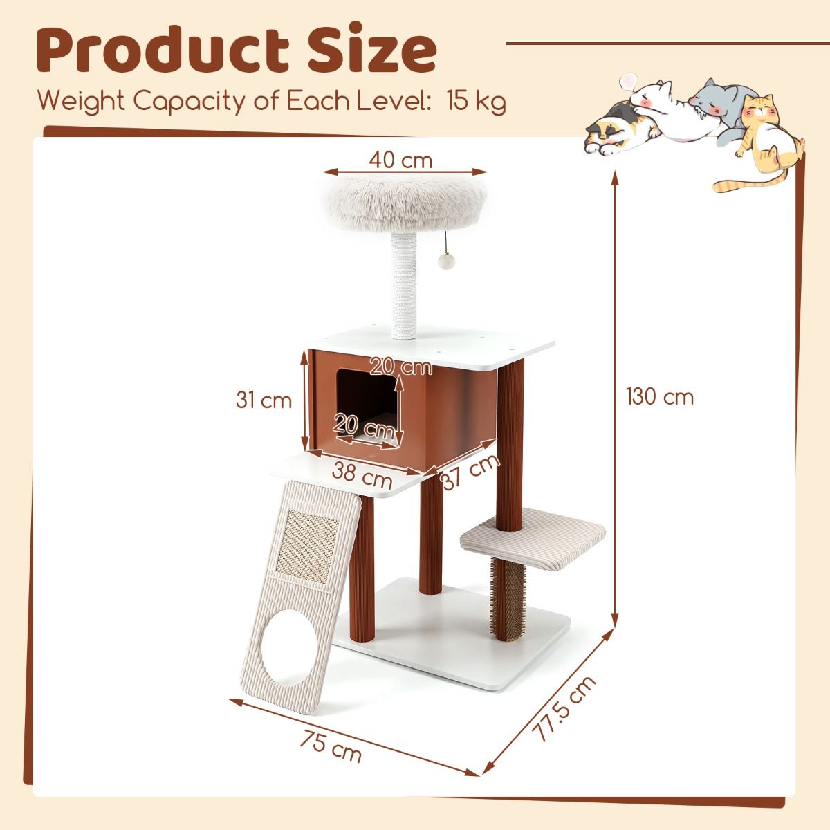 Modern Cat Tree Tower with Scratching Post and Groomer Brush