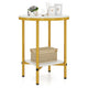 Modern Round End Table with Faux Marble Top and Bottom Storage Shelf