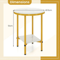 Modern Round End Table with Faux Marble Top and Bottom Storage Shelf
