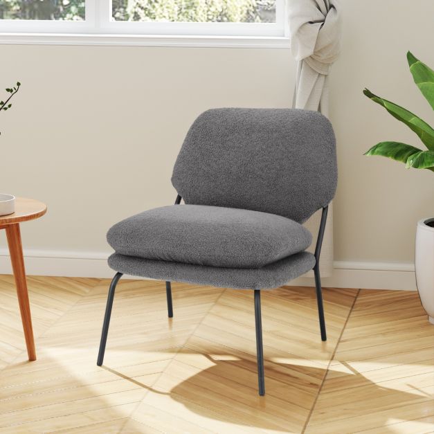 Modern Upholstered Accent Chair with Teddy Fleece Fabric Covering