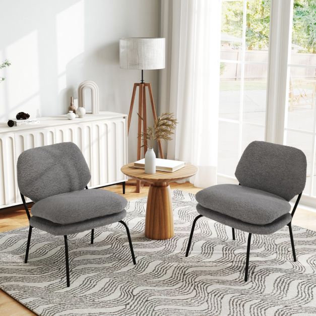 Modern Upholstered Accent Chair with Teddy Fleece Fabric Covering