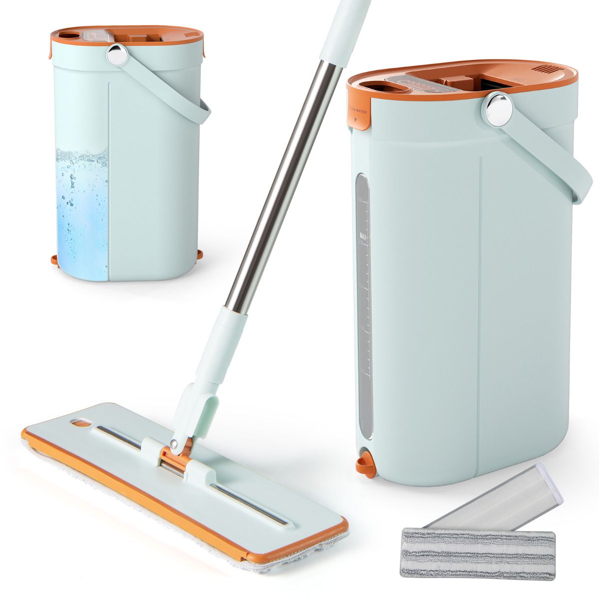 Mop and Bucket Set with Wringer and Washable Microfiber Pads