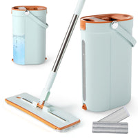 Mop and Bucket Set with Wringer and Washable Microfiber Pads