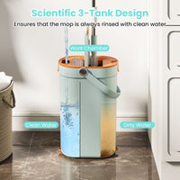 Mop and Bucket Set with Wringer and Washable Microfiber Pads