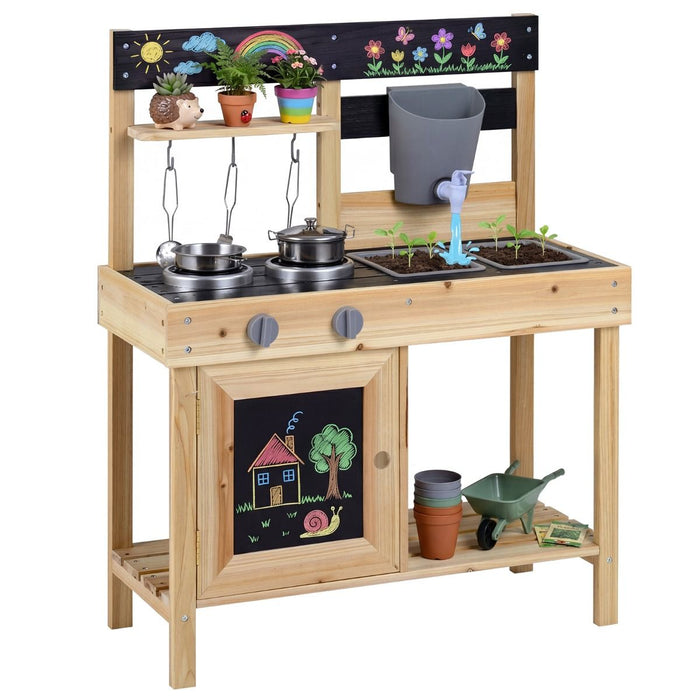 Mud Kitchen for Kids Outdoor with Stoves and Chalkboards for Children Ages 3+ Years