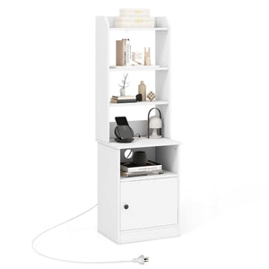 Giantex Nightstand with Charging Station, Bedside Table with 6-Level Adjustable Shelves