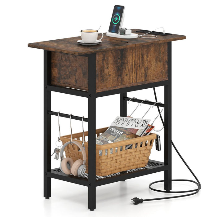 Narrow End Table with Charging Station Compartment