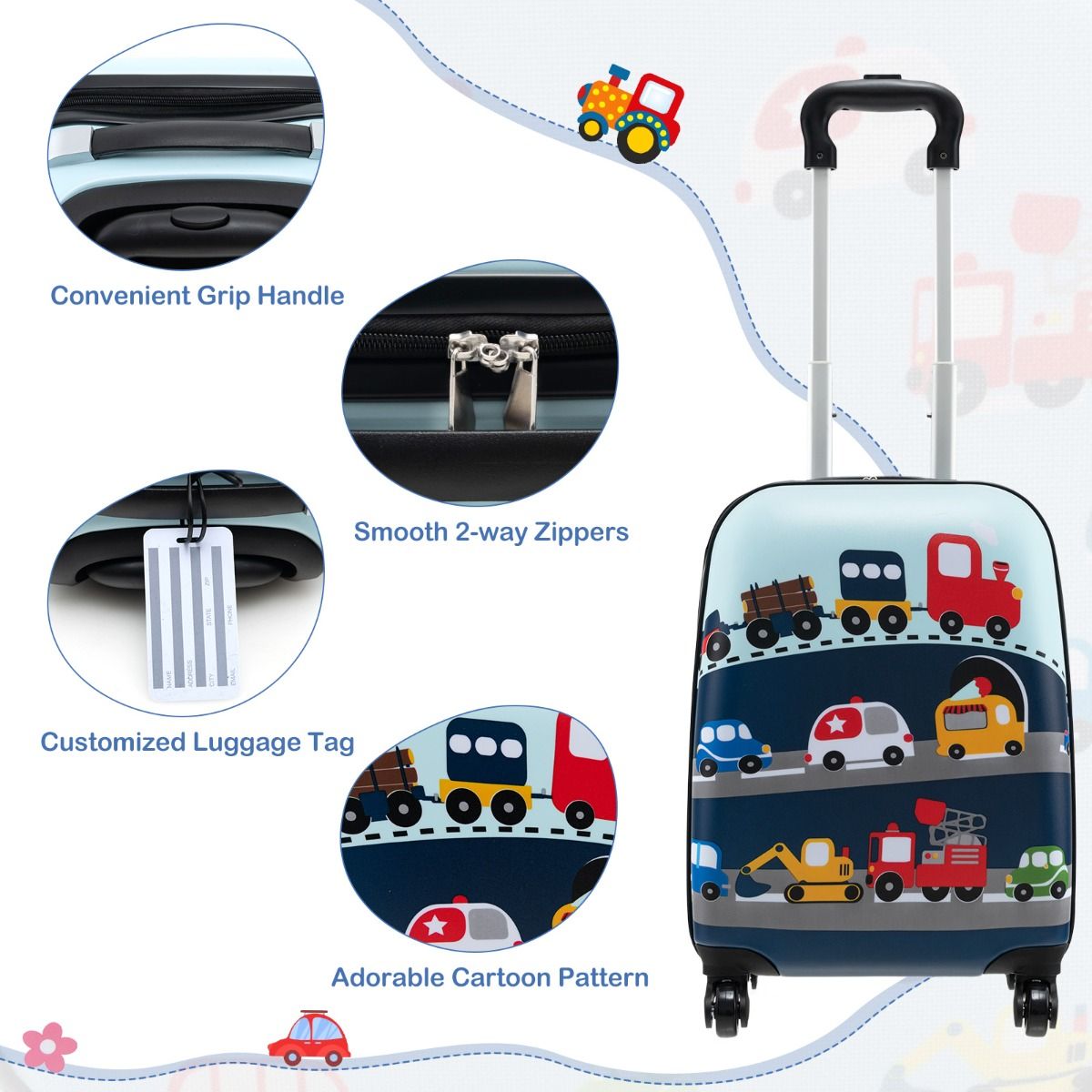 5 Piece Kids Luggage Set with Backpack and Neck Pillow & Name Tag