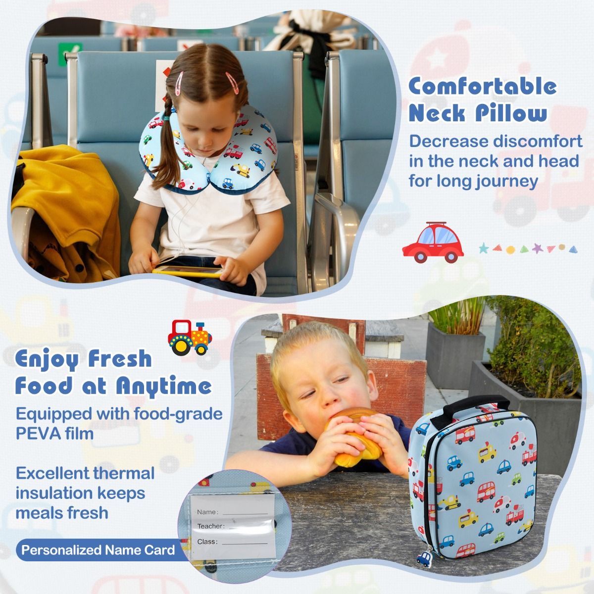 5 Piece Kids Luggage Set with Backpack and Neck Pillow & Name Tag