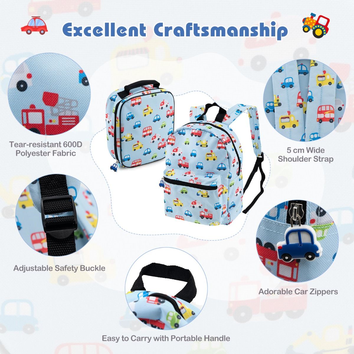 5 Piece Kids Luggage Set with Backpack and Neck Pillow & Name Tag