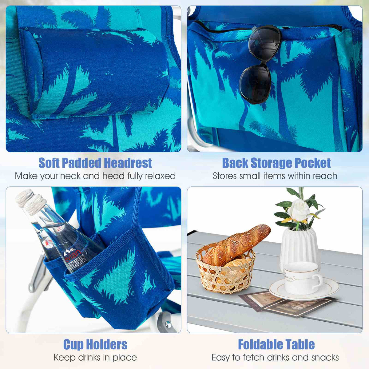 Giantex 2-Pack Folding Backpack Beach Chair Table Set 5-Position Outdoor Reclining Chair