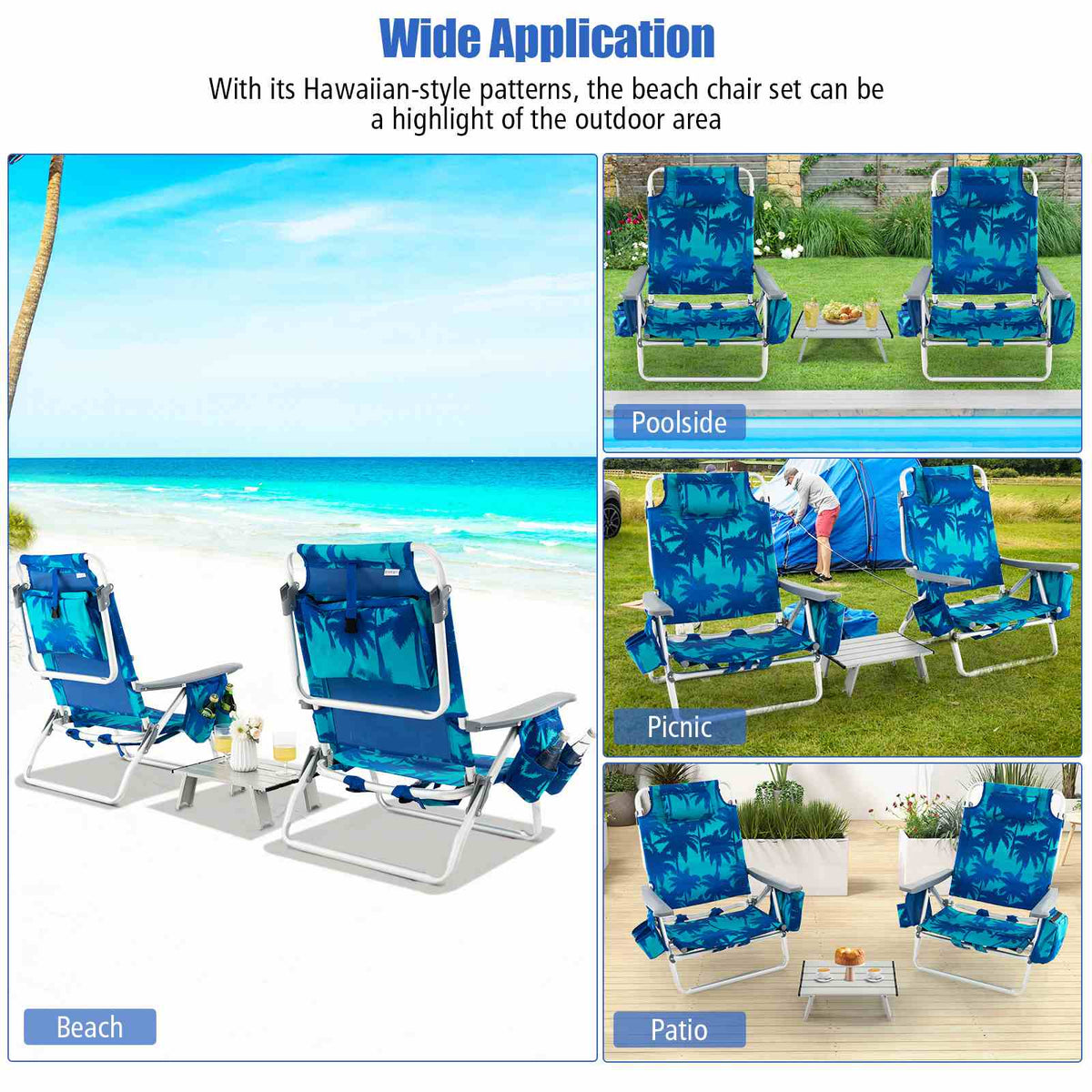Giantex 2-Pack Folding Backpack Beach Chair Table Set 5-Position Outdoor Reclining Chair