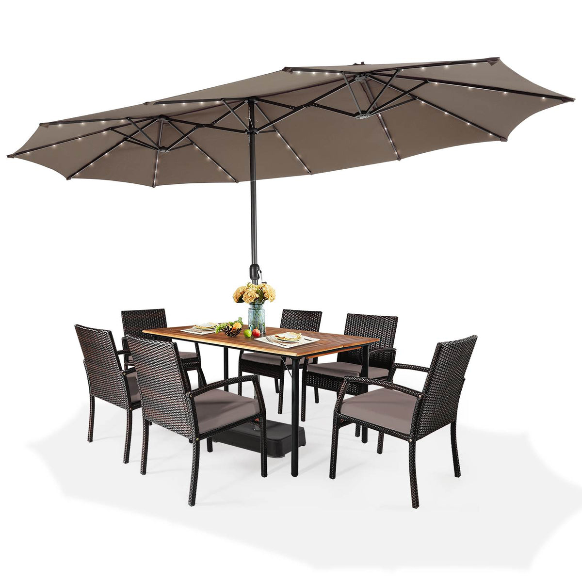 480cm Double-Sided Patio Umbrella w/ Auto-Charging Solar Panel & 48 Solar Lights