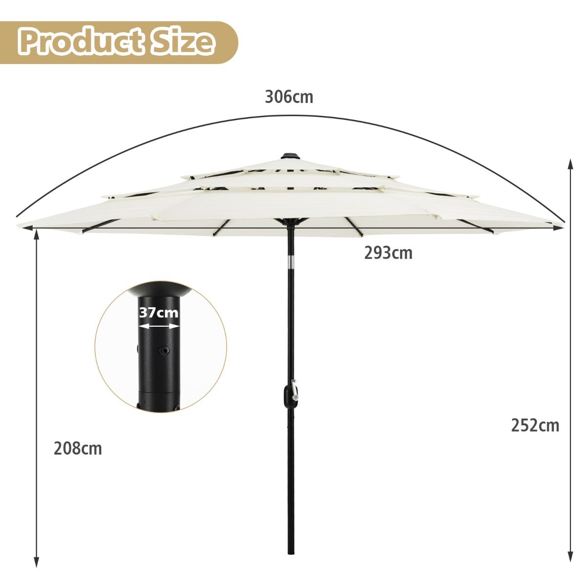 Costway 3M 3-Tier Patio Umbrella with Push Button Tilt