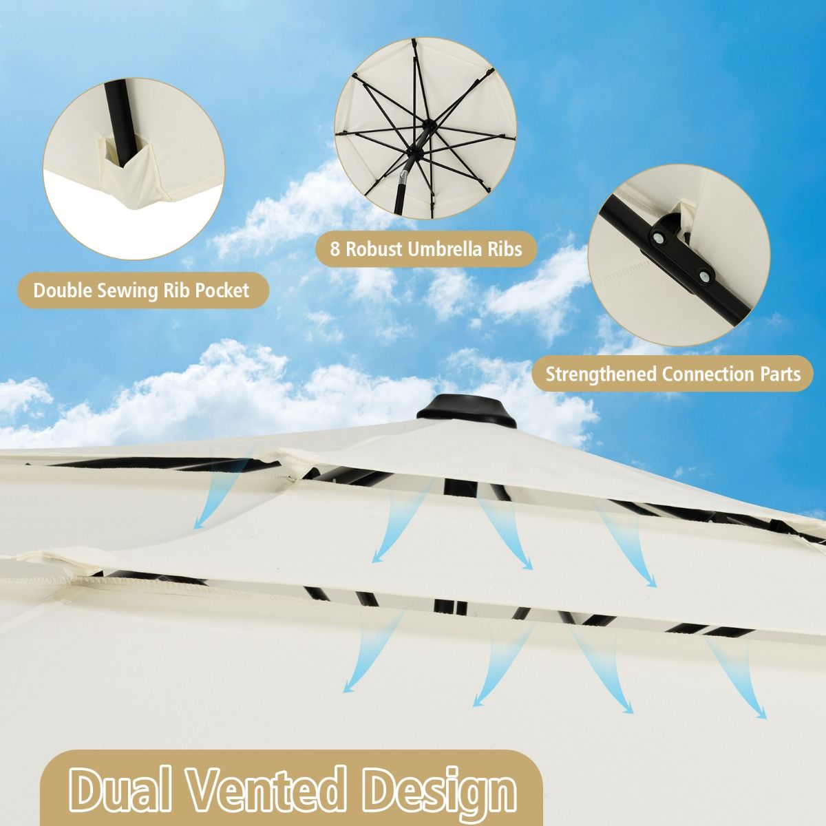 Costway 3M 3-Tier Patio Umbrella with Push Button Tilt