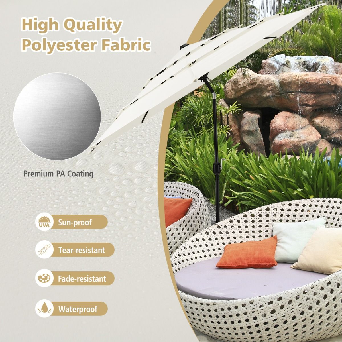 Costway 3M 3-Tier Patio Umbrella with Push Button Tilt