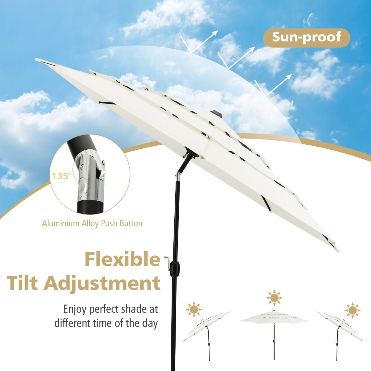 Costway 3M 3-Tier Patio Umbrella with Push Button Tilt