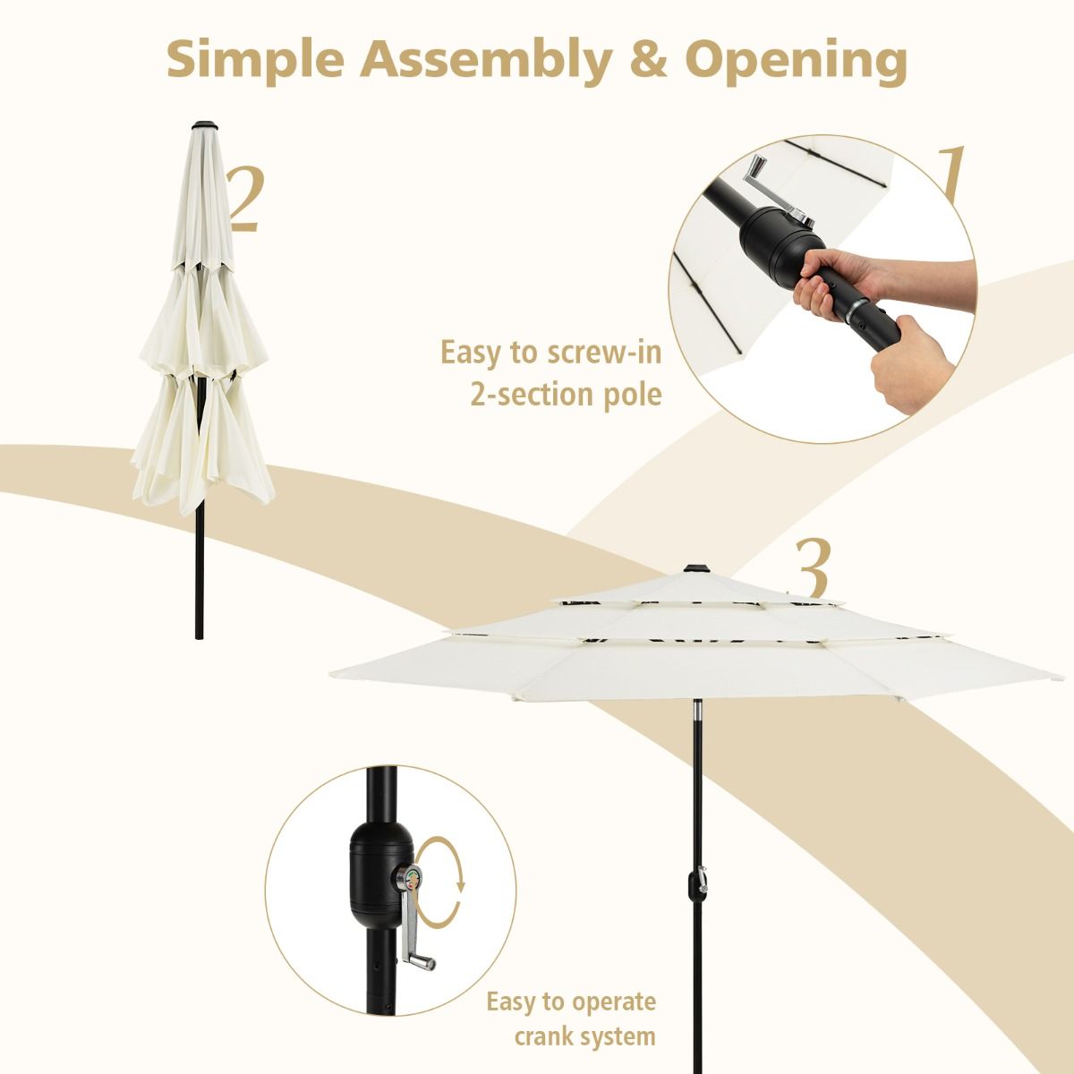 Costway 3M 3-Tier Patio Umbrella with Push Button Tilt