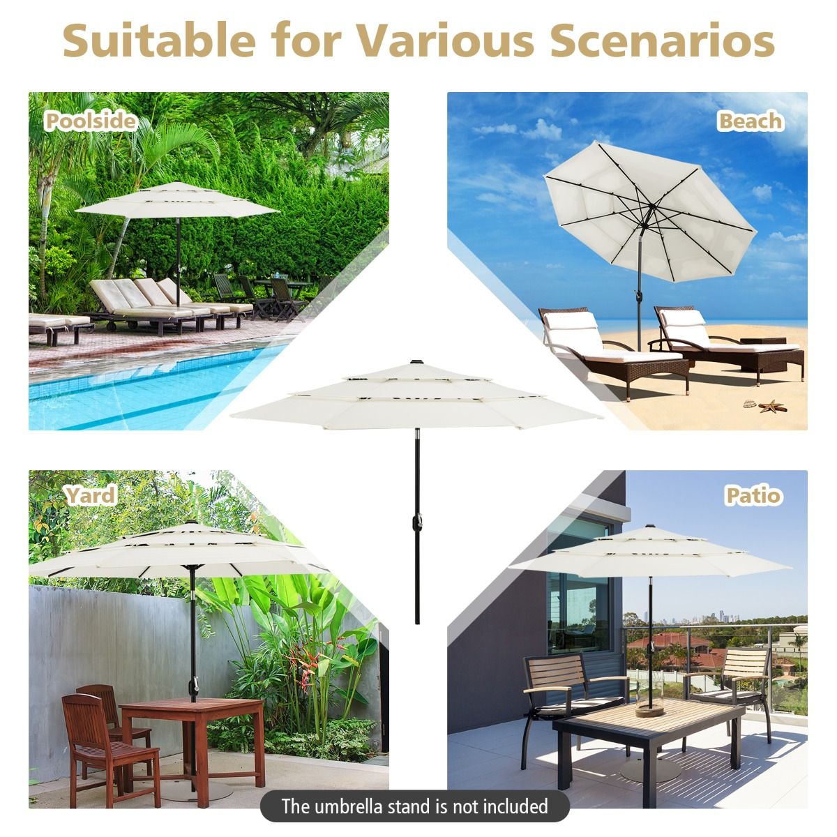 Costway 3M 3-Tier Patio Umbrella with Push Button Tilt