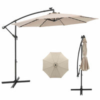 Outdoor Patio 3m Hanging Offset Umbrella w/ 32 LED Lights & Water-proof Canopy