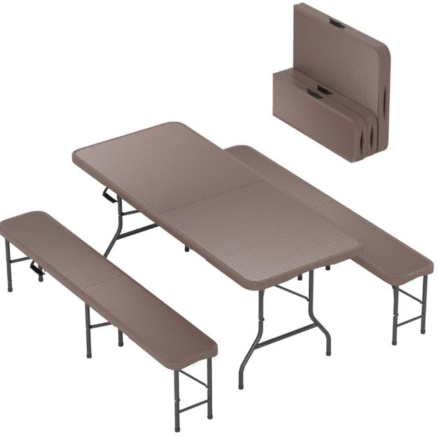 Folding Picnic Table Set with 2 Benches and 180cm Table