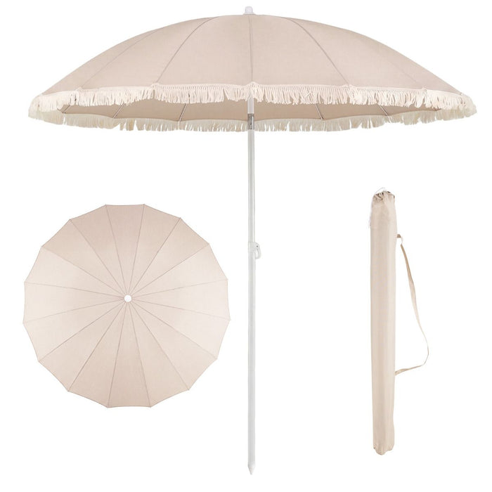 215cm Patio Umbrella with Fringe Boho Tassel Umbrella for Outdoor